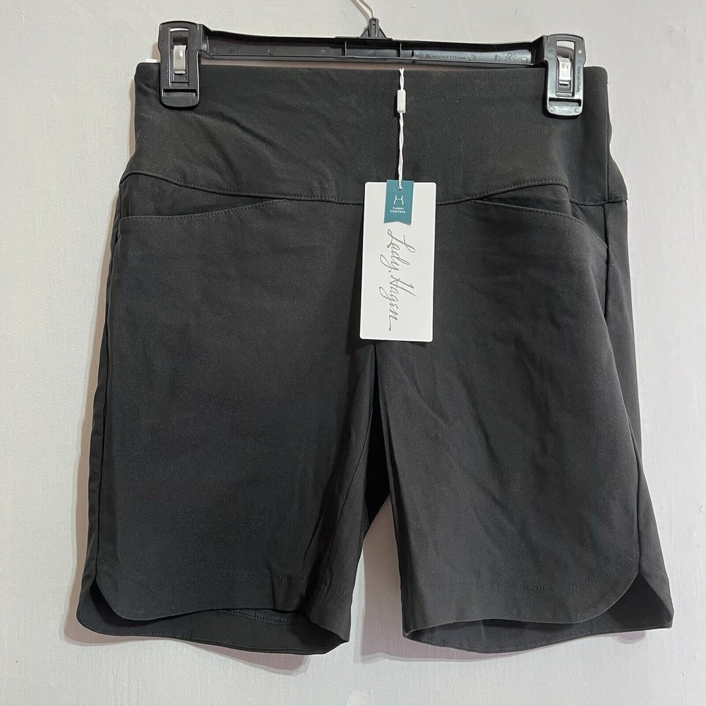 Lady Hagen‎ Shorts Womens XS Black Tummy Control Pull-On 7" Inseam Elastic Waist